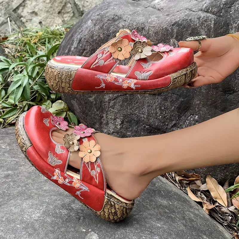 Selor | Retro Red Floral Sandals