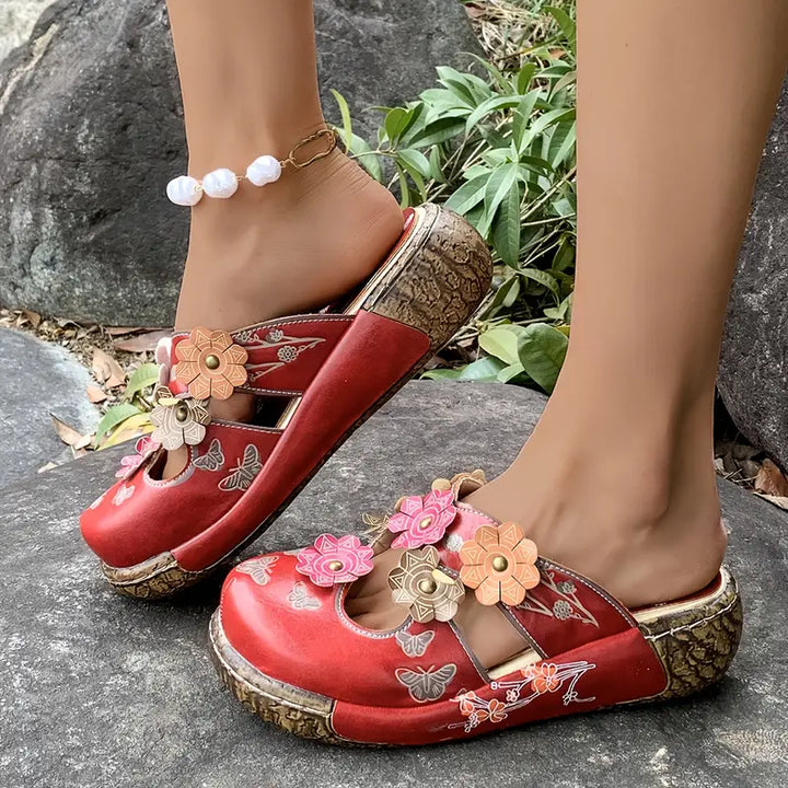 Selor | Retro Red Floral Sandals