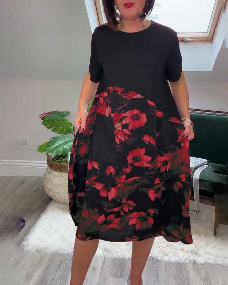 Alexa | Floral Patchwork Round-Neck Dress