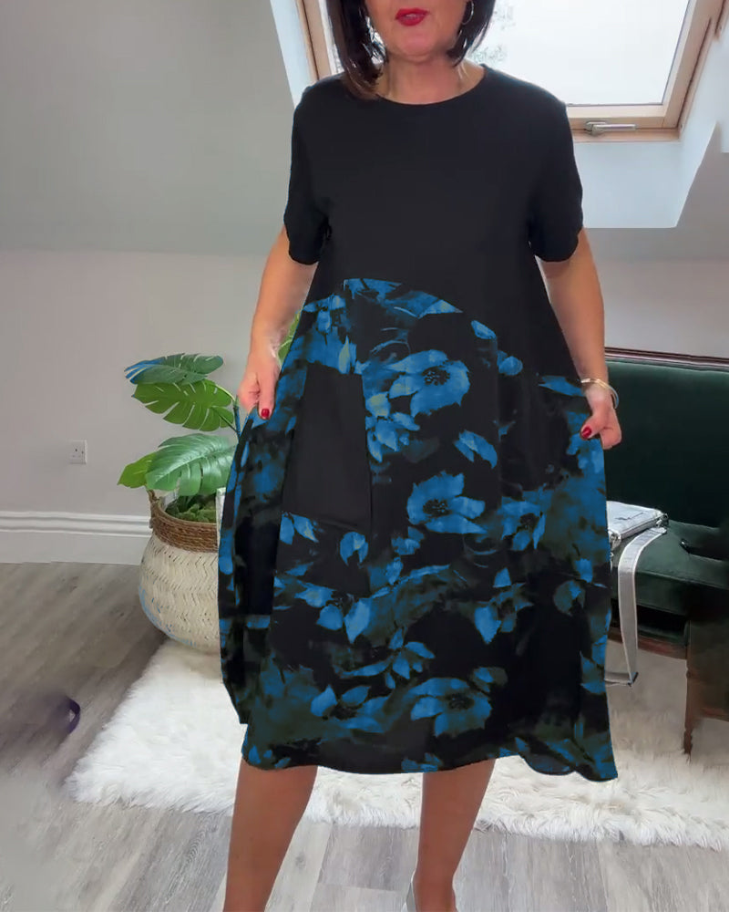 Alexa | Floral Patchwork Round-Neck Dress