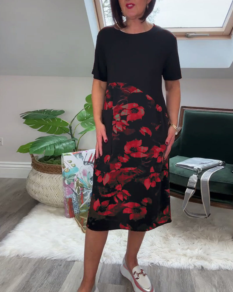 Alexa | Floral Patchwork Round-Neck Dress