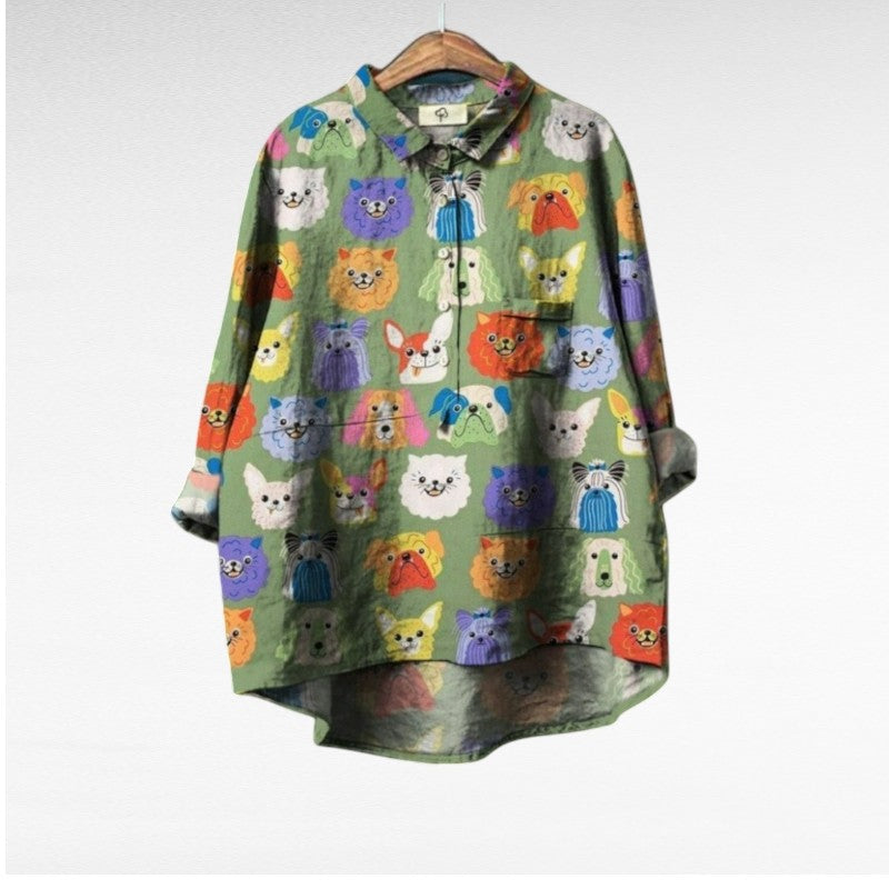 Tivor | Elegant Blouse with Dog Pattern