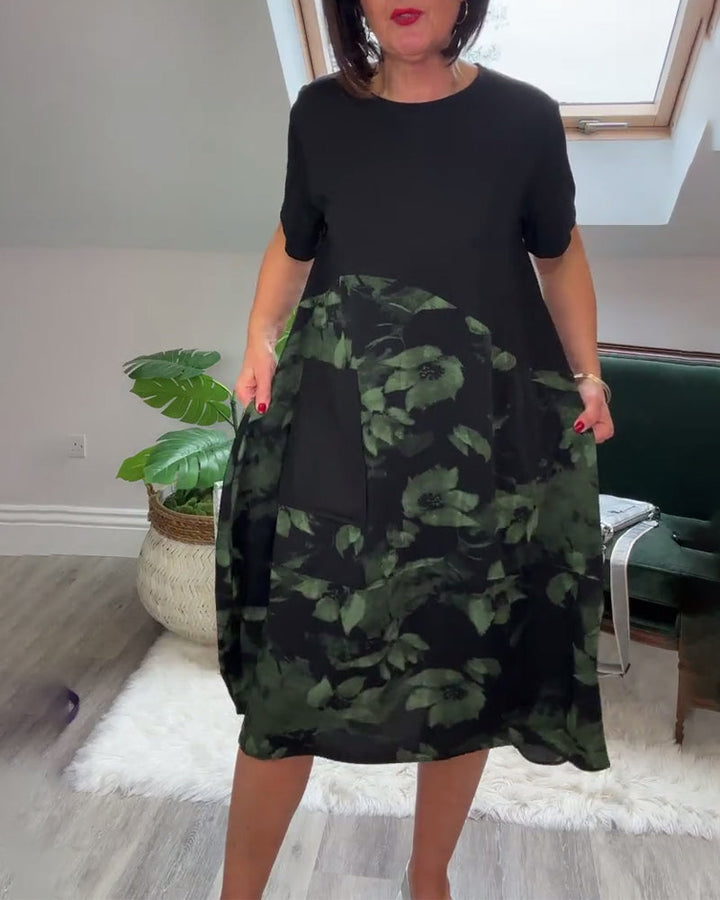 Alexa | Floral Patchwork Round-Neck Dress