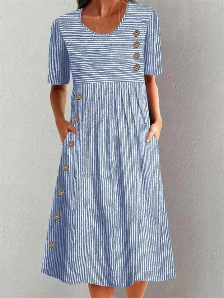 Athena | Striped Cotton Midi Dress with Relaxed Elegance
